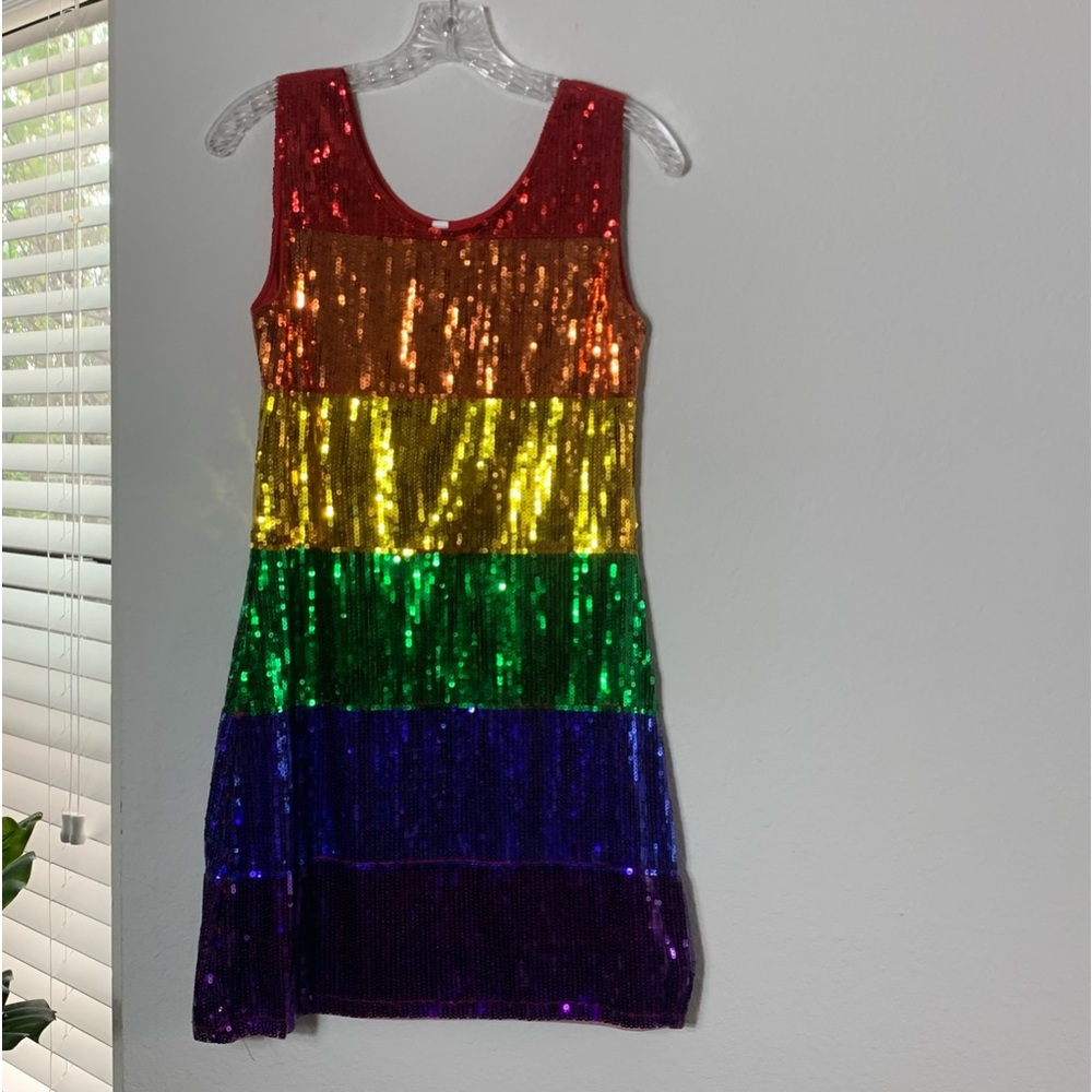 Sequins Ranbow Sleeveless Mini Dress size Small Mini Round Neck Costume Pride